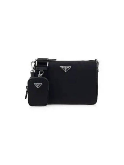 Triangle Logo Re-Nylon Saffiano Leather Shoulder Bag Black - PRADA - BALAAN 2