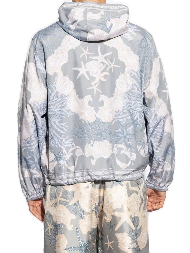 Barocco Print Zip-Up Hoodie Grey - VERSACE - BALAAN 4