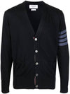 4-Bar Stripe Sustainable Merino Wool Cardigan Navy - THOM BROWNE - BALAAN 2