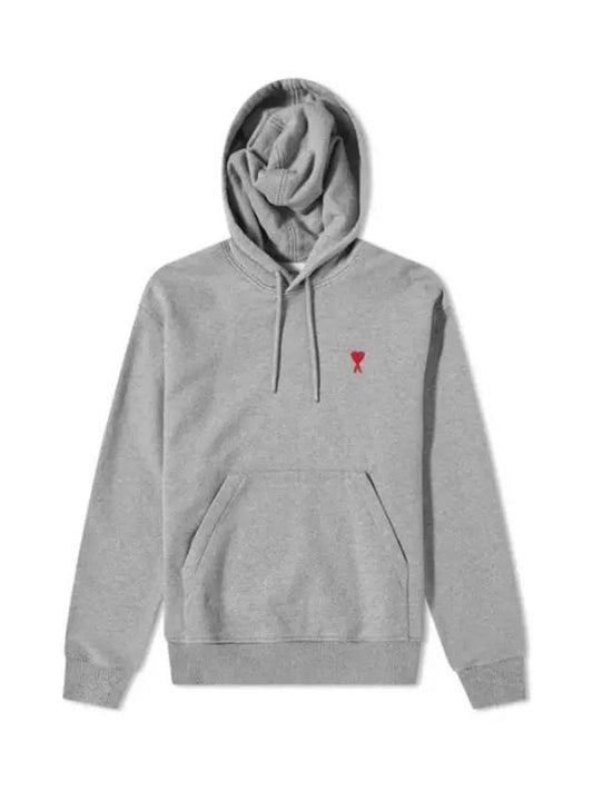 Small Heart Logo Cotton Hoodie Grey - AMI - BALAAN.