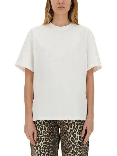 Heavy Cotton Drop Shoulder Heart Short Sleeve T-Shirt White - GANNI - BALAAN 2