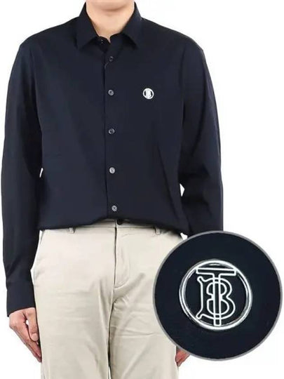 Men's Monogram Motif Stretch Long Sleeve Shirt Navy - BURBERRY - BALAAN 2