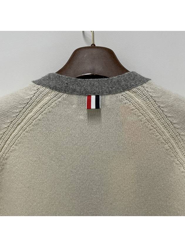 V-Neck 4-Bar Wool Cardigan White - THOM BROWNE - BALAAN 9