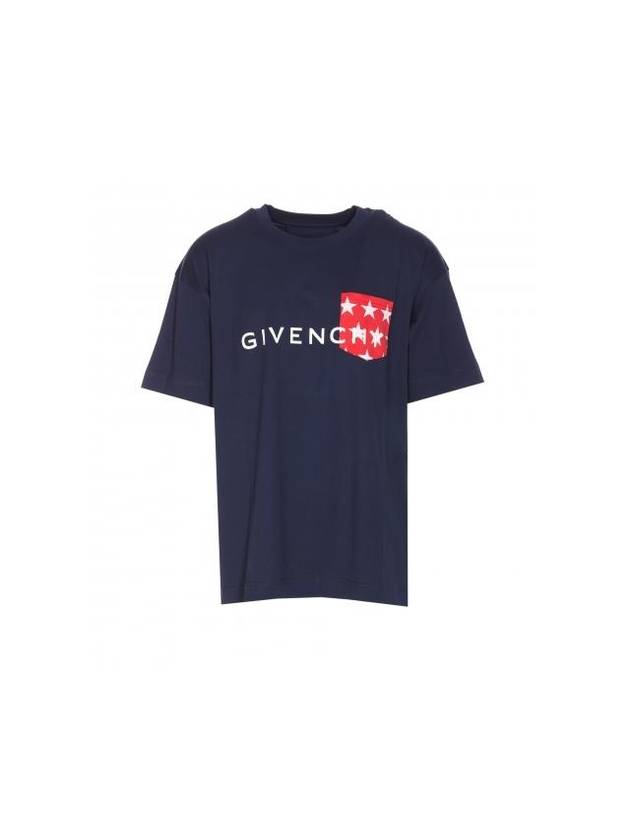 Logo Print Crew Neck Short Sleeved T-Shirt Blue - GIVENCHY - BALAAN 1