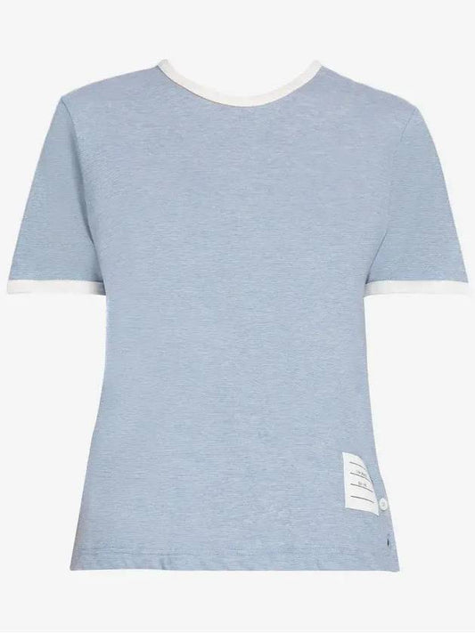 Women's Melange Jersey Ringer Short Sleeve T-Shirt Light Blue - THOM BROWNE - BALAAN 2