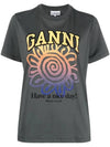 Relax Flower Organic Cotton Short Sleeve T-Shirt Grey - GANNI - BALAAN 1