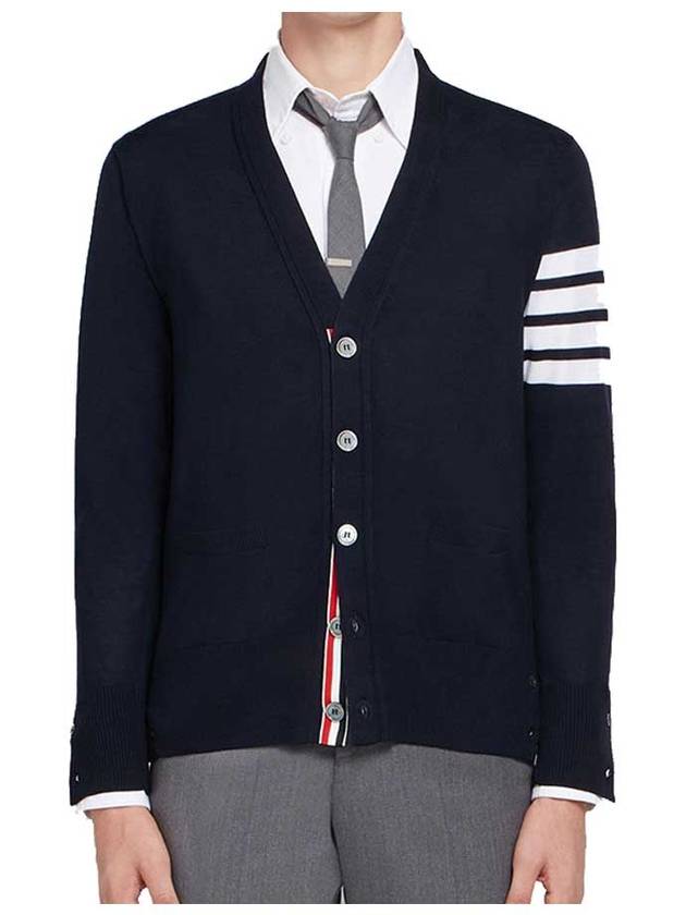 Men's Sustainable Classic Diagonal Wool Cardigan Navy - THOM BROWNE - BALAAN 3