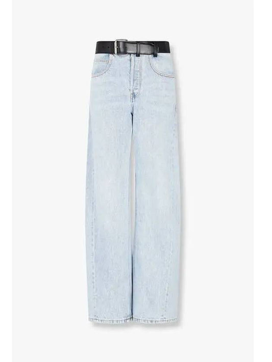 Leather Belted Balloon Leg Jeans Light Blue - ALEXANDER WANG - BALAAN 1