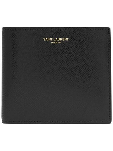 East West Coating Leather Half Wallet Black - SAINT LAURENT - BALAAN 1