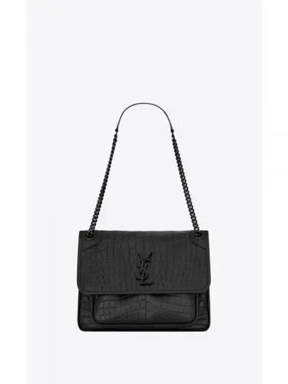 Niki Medium Chain Crocodile Embossed Leather Shoulder Bag Black - SAINT LAURENT - BALAAN 2