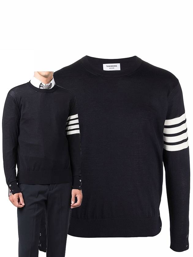 4 Bar Armband Classic Merino Wool Knit Top Navy - THOM BROWNE - BALAAN 2