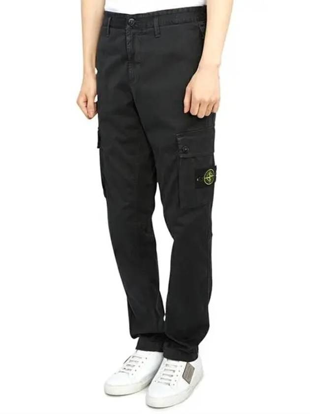 Garment Dyed Old Effect Stretch Broken Twill Cotton Cargo Pants Black - STONE ISLAND - BALAAN 3