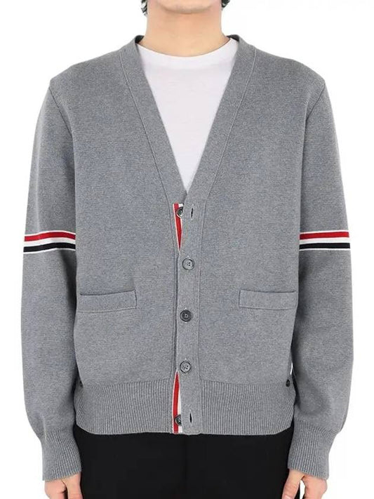 Milano Stitch Sprite Armband Cotton V-neck Cardigan Light Grey - THOM BROWNE - BALAAN 2