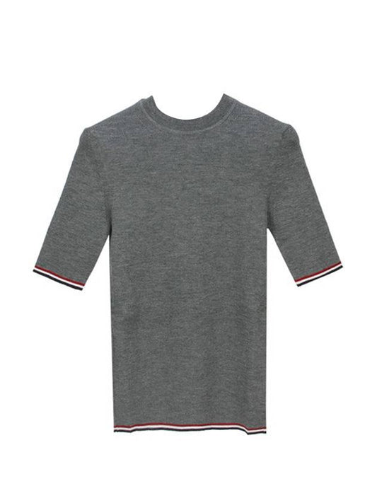 Wool Knit Short Sleeve T-Shirt Gray - THOM BROWNE - BALAAN.