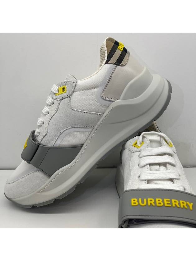Men's Suede Vintage Check Velcro Low Top Sneakers White - BURBERRY - BALAAN 8