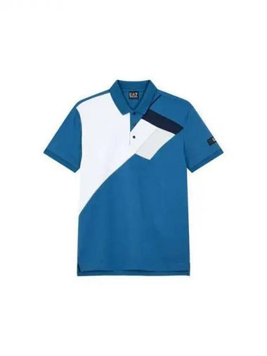 Men s EA7 Color Block Rayon Polo Shirt Blue 271960 - EMPORIO ARMANI - BALAAN 1