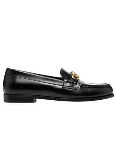 V Logo Chain Leather Loafers Black - VALENTINO - BALAAN 1