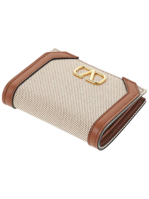 V Logo Signature Half Wallet Natural Brown - VALENTINO - BALAAN 5