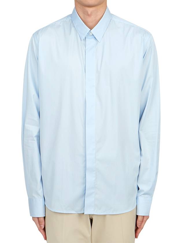 Heart Logo Tonal Cotton Poplin Long Sleeve Shirt Blue - AMI - BALAAN 2