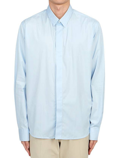 Heart Logo Tonal Cotton Poplin Long Sleeve Shirt Blue - AMI - BALAAN 2