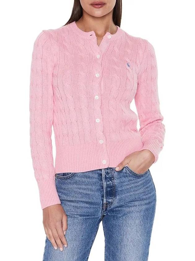 Women's Embroidered Logo Pony Cable Cardigan Pink - POLO RALPH LAUREN - BALAAN 3