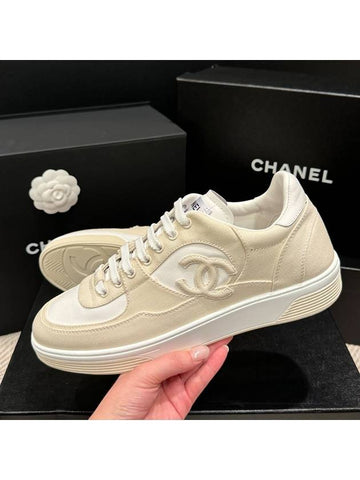 Men's Sneakers CC Logo Cotton Beige - CHANEL - BALAAN 1