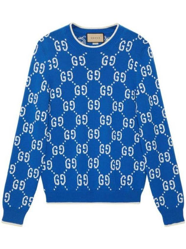 GG Cotton Intarsia Jumper Cobalt Knit Top Blue - GUCCI - BALAAN 1