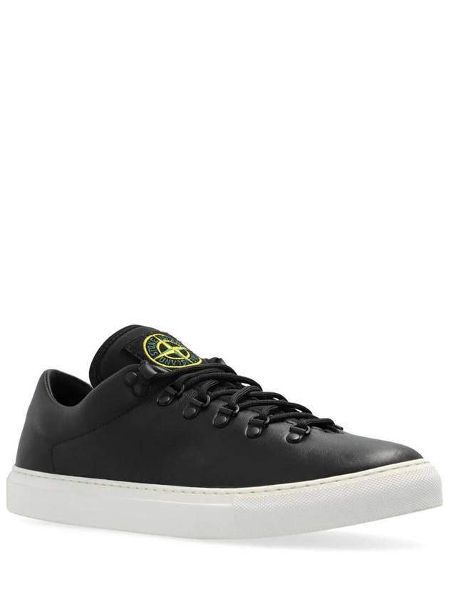 S0101 Logo Lace-Up Leather Low Top Sneakers Black - STONE ISLAND - BALAAN 3