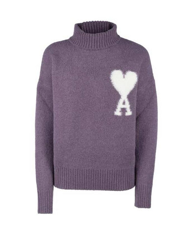 Alpaca Wool Blend Turtleneck Lilac - AMI - BALAAN 1