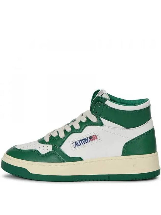 Women's Medalist Leather High Top Sneakers White Green - AUTRY - BALAAN 2