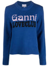 Logo Intarsia Crew Neck Knit Top Blue - GANNI - BALAAN 3