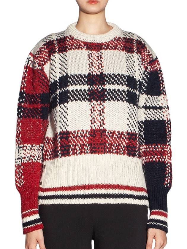 Tartan Check Jacquard Wool Mohair Knit Top Red Beige - THOM BROWNE - BALAAN 2