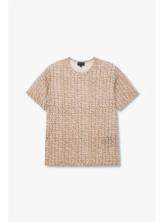 Men s Braided Print Linen T Shirt Light Brown - GIORGIO ARMANI - BALAAN 1