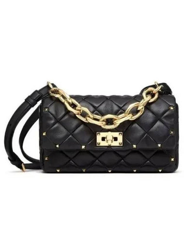 Patchwork Rockstud Spike Shoulder Bag Black - VALENTINO - BALAAN 1