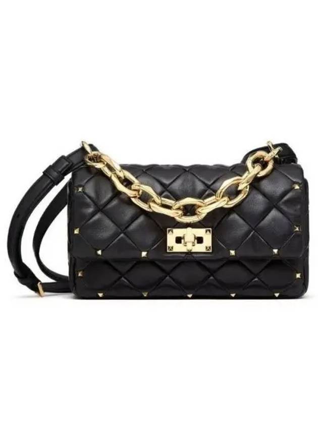 Patchwork Rockstud Spike Shoulder Bag Black - VALENTINO - BALAAN 2