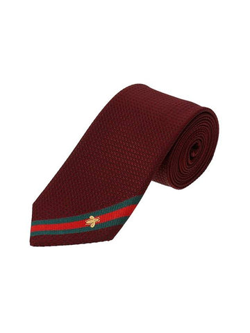 Web Bee Detail Silk Tie Dark Red - GUCCI - BALAAN 1