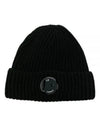 Lens Wappen Extra Fine Merino Wool Beanie Black - CP COMPANY - BALAAN 2