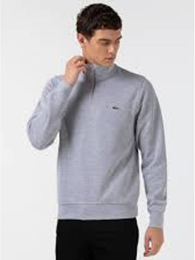 Logo Half Zip Up Cotton Sweatshirt Grey - LACOSTE - BALAAN 2