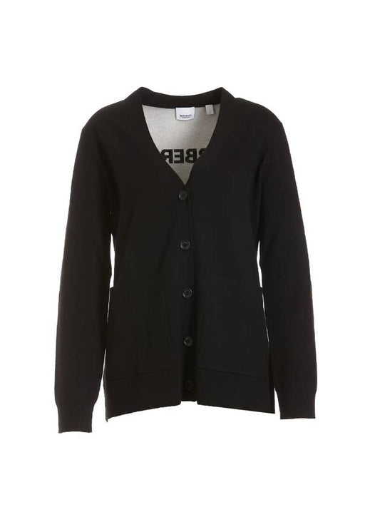 Back Logo V-Neck Cardigan Black - BURBERRY - BALAAN 1