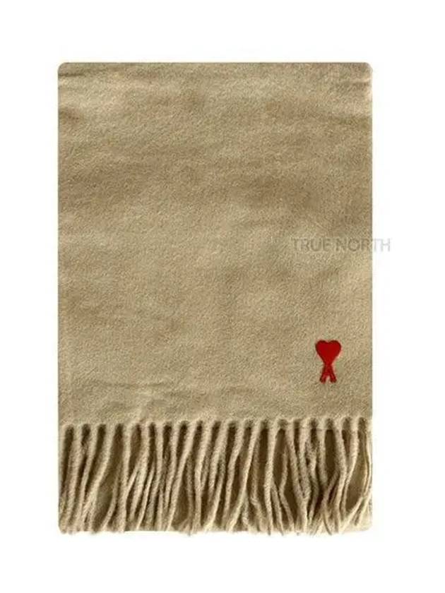 Small Heart Logo Wool Scarf Beige - AMI - BALAAN 2