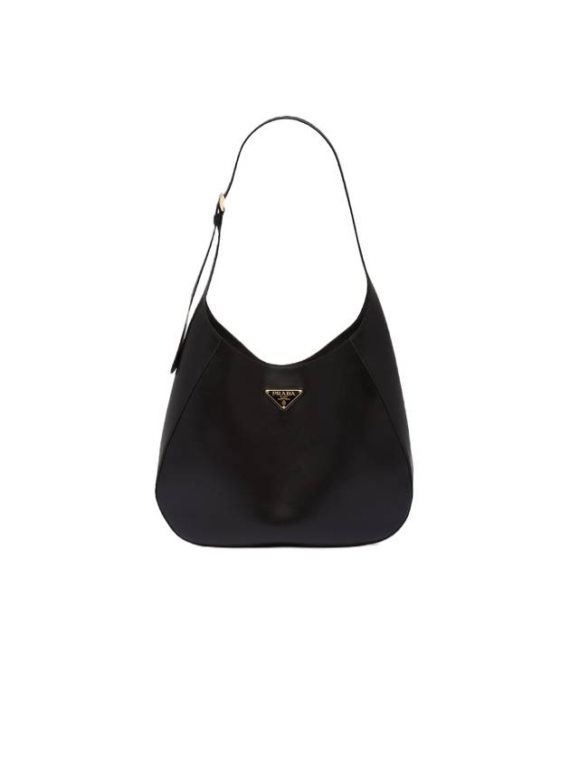 Topstitching Triangle Logo Large Leather Shoulder Bag Black - PRADA - BALAAN 1