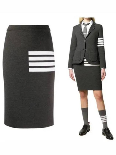 Women's Fine Merino Wool 4 Bar Stitch Pencil Skirt Dark Grey - THOM BROWNE - BALAAN 2