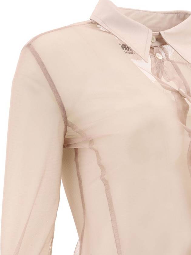 See Through Cotton Long Sleeved Shirt Beige - MAISON MARGIELA - BALAAN 5