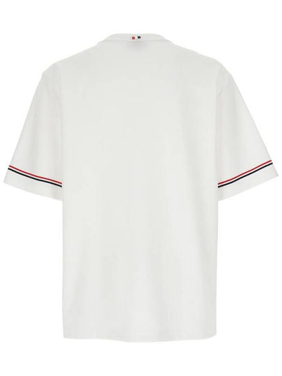 White Crewneck T-Shirt With Rwb Detail On Neck And Sleeve In Cotton Man - THOM BROWNE - BALAAN 2