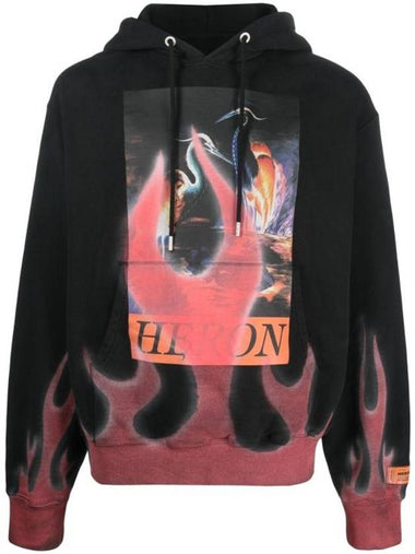 Flame Print Hoodie Black - HERON PRESTON - BALAAN 1