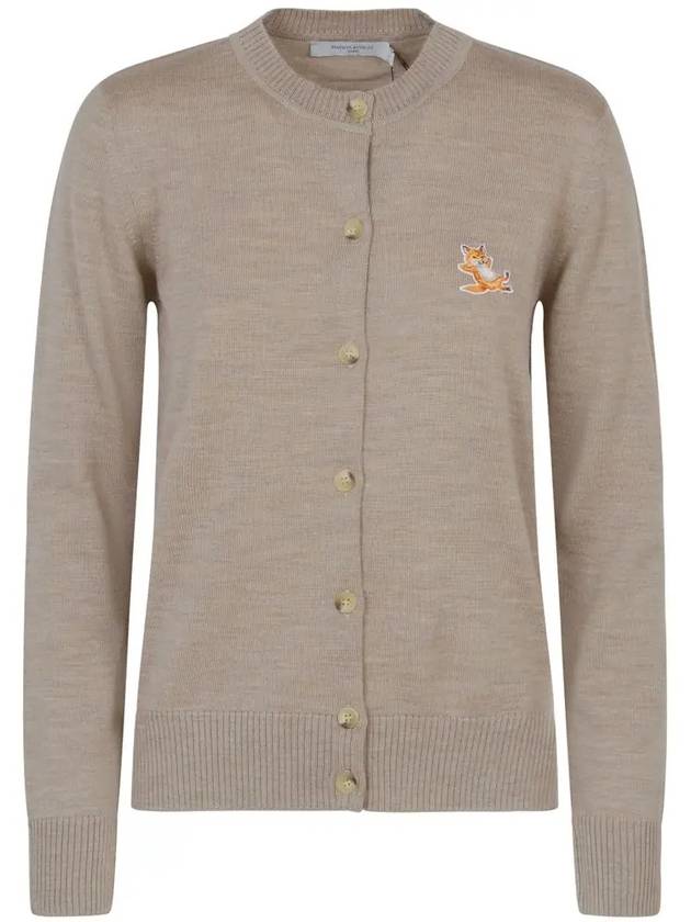 Chillax Fox Patch Crew Neck Wool Cardigan Beige Melange - MAISON KITSUNE - BALAAN 3