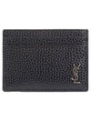 Logo Plaque Leather Card Wallet Black - SAINT LAURENT - BALAAN 2