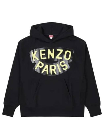 Oversized rough hooded black t shirt hoodie - KENZO - BALAAN 1