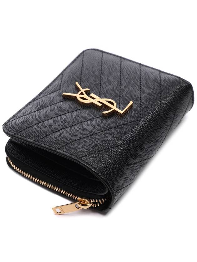 Monogram Zipper Grained Leather Half Wallet Black - SAINT LAURENT - BALAAN 6