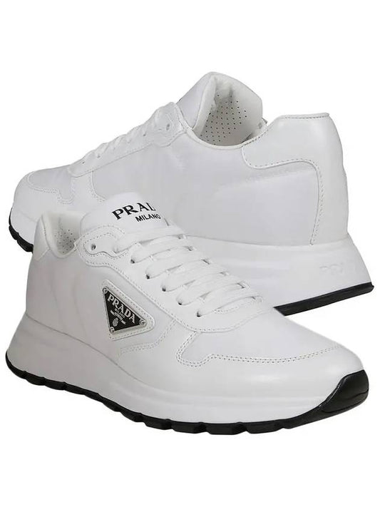 Logo Re-Nylon Brushed Leather Low Top Sneakers White - PRADA - BALAAN 2